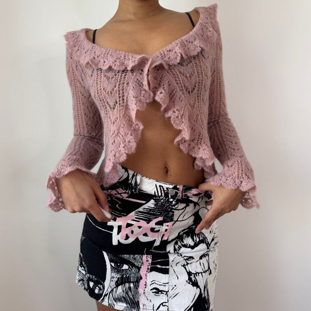 Vintage French Mohair Blend Knit Cardigan Dusty Pink (S)